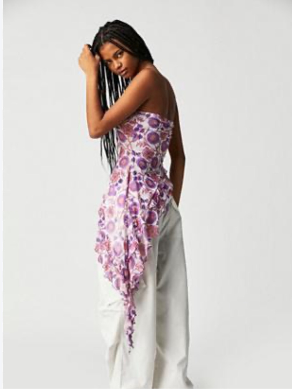 Free People Taylor Floral Mesh Asymmetrical Tube Top S - Picture 3 of 7